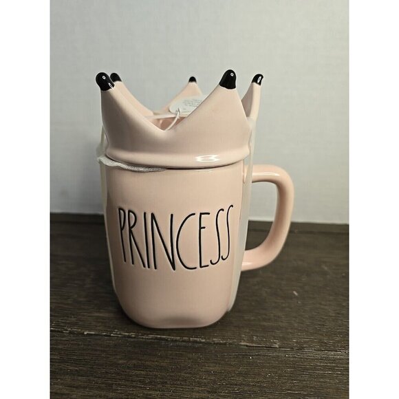NWT Rae Dunn Artisan Princess Pink Coffee Mug With Crown Topper 2021 - Picture 1 of 8